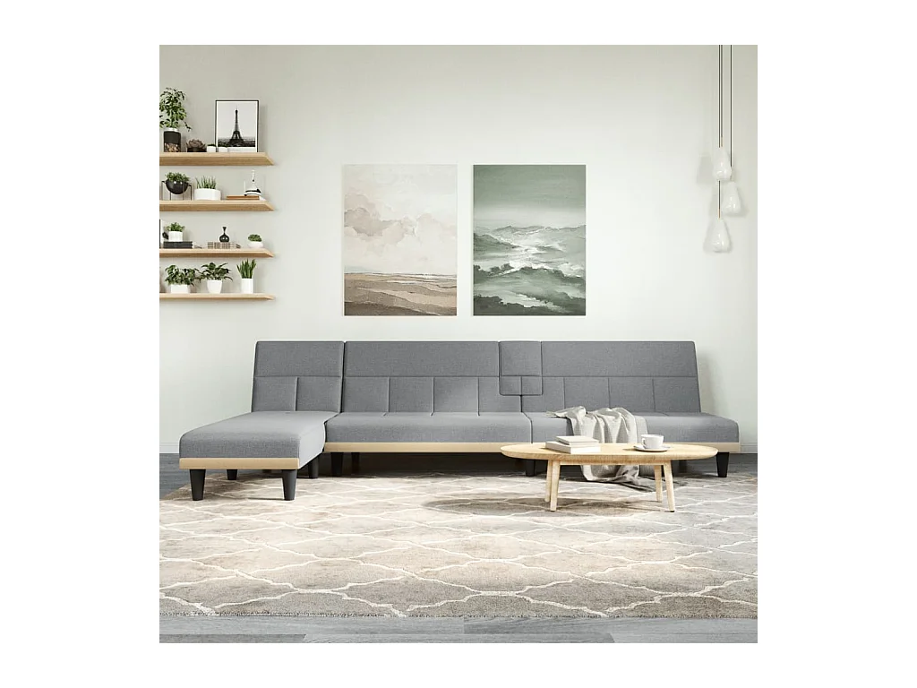 Divano letto a L grigio chiaro 255x140x70 cm tessuto