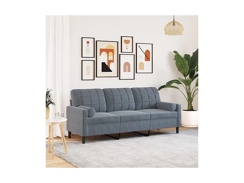 Sofá de 3 plazas con cojines gris oscuro de terciopelo de 180 cm