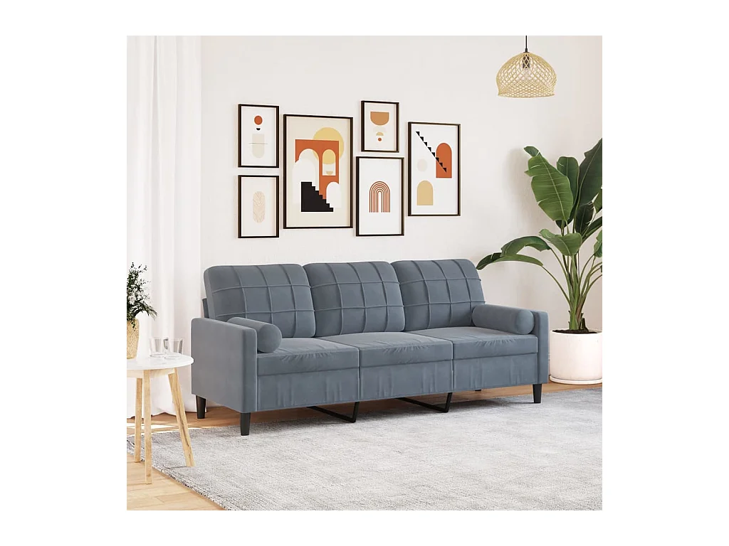 Sofá de 3 plazas con cojines gris oscuro de terciopelo de 180 cm