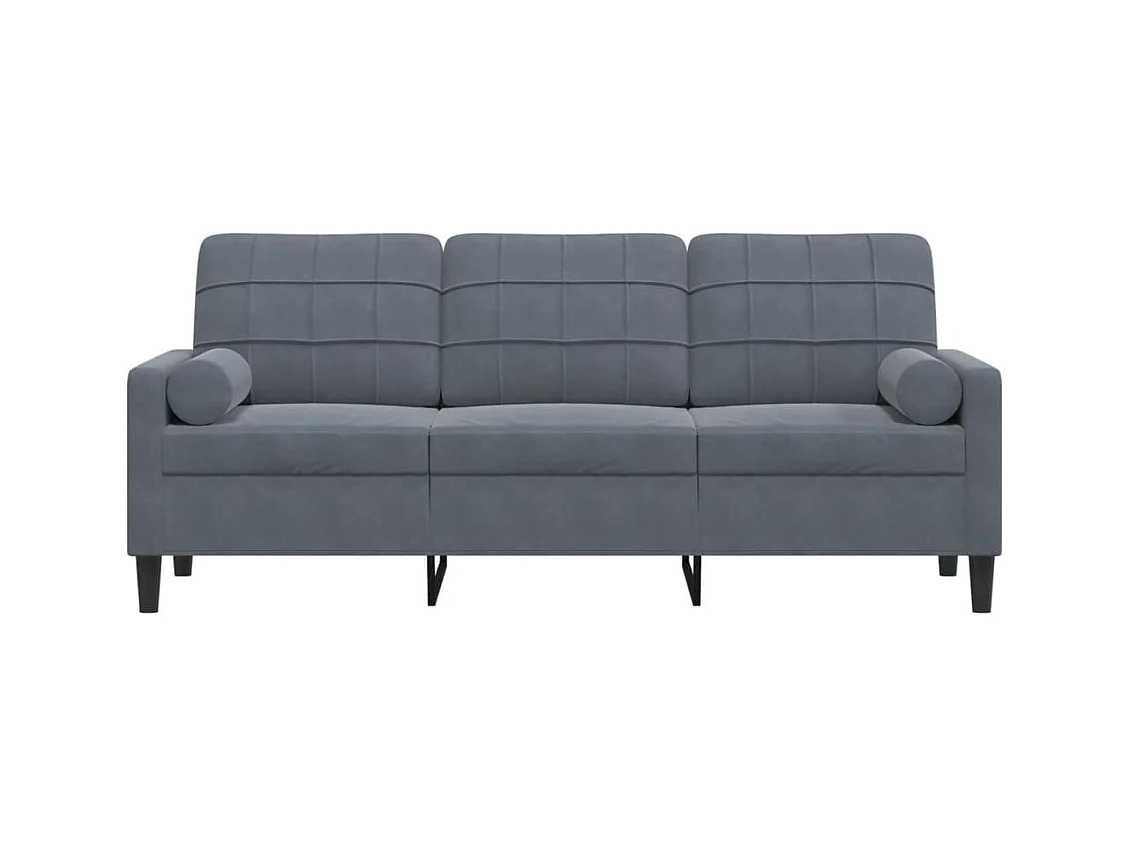 Sofá de 3 plazas con cojines gris oscuro de terciopelo de 180 cm