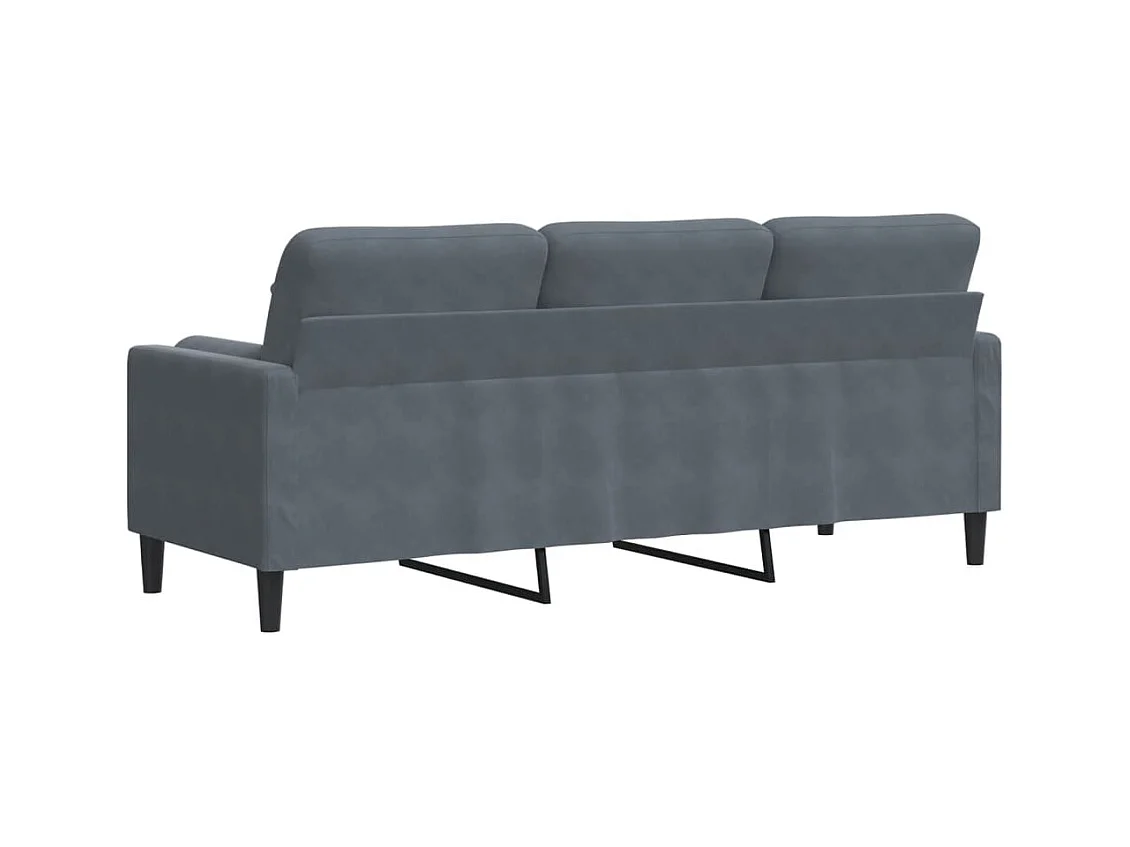 Sofá de 3 plazas con cojines gris oscuro de terciopelo de 180 cm