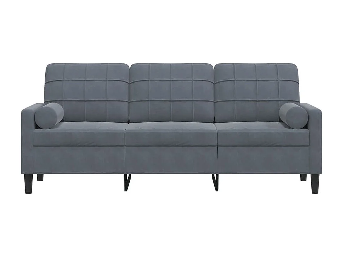 Sofá de 3 plazas con cojines gris oscuro de terciopelo de 180 cm