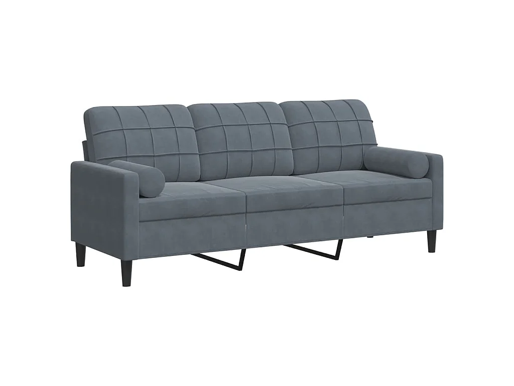 Divano 3 posti con cuscini grigio scuro 180 cm in velluto