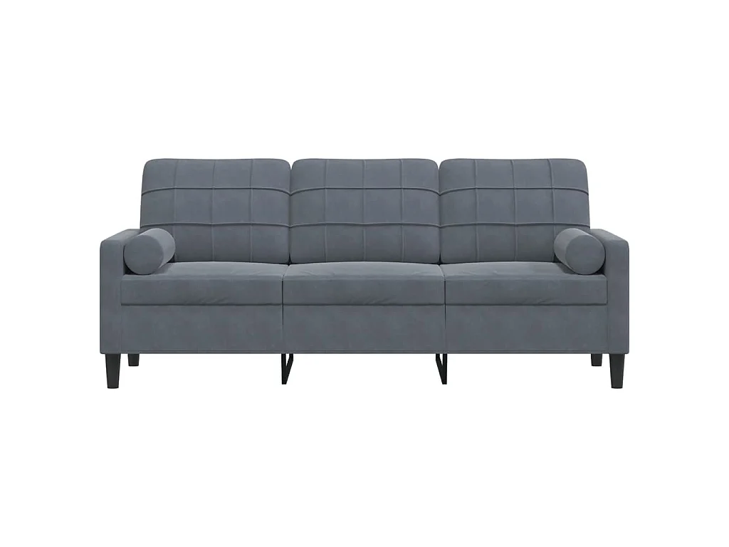 Divano 3 posti con cuscini grigio scuro 180 cm in velluto