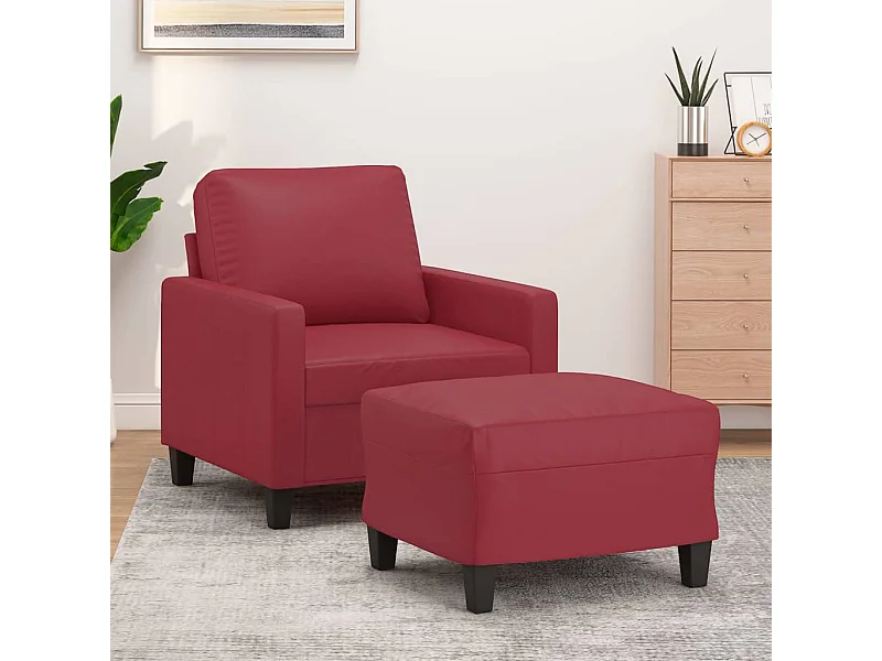 Sillón con reposapiés Rojo burdeos 60 cm Piel sintética