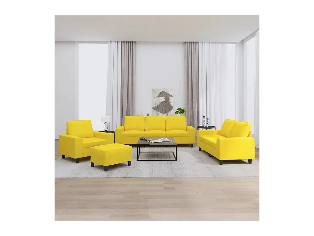 Set di divani 4 pezzi in tessuto giallo chiaro