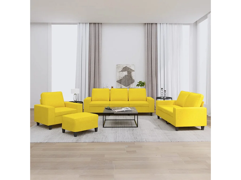 Set di divani 4 pezzi in tessuto giallo chiaro