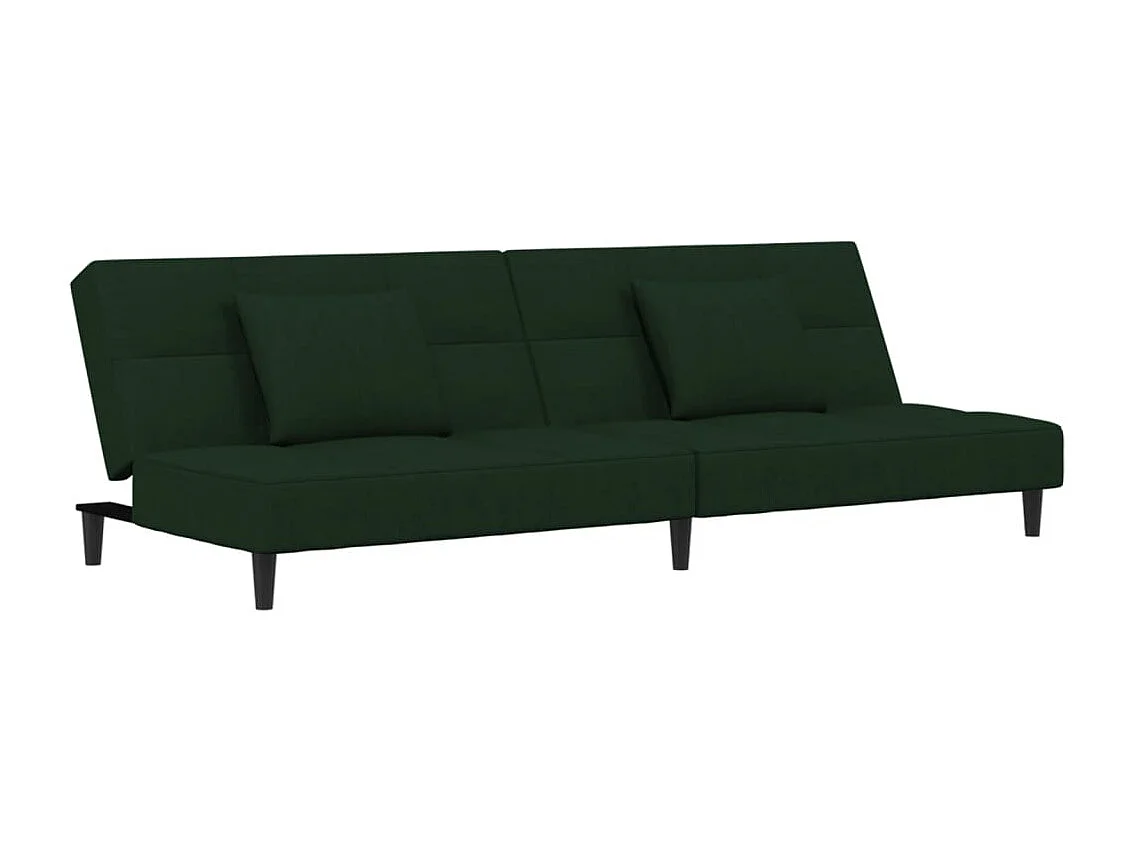 Sofá cama de 2 plazas con dos almohadas de terciopelo verde oscuro