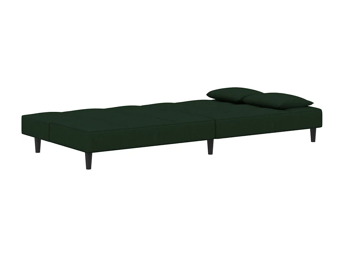 Sofá cama de 2 plazas con dos almohadas de terciopelo verde oscuro