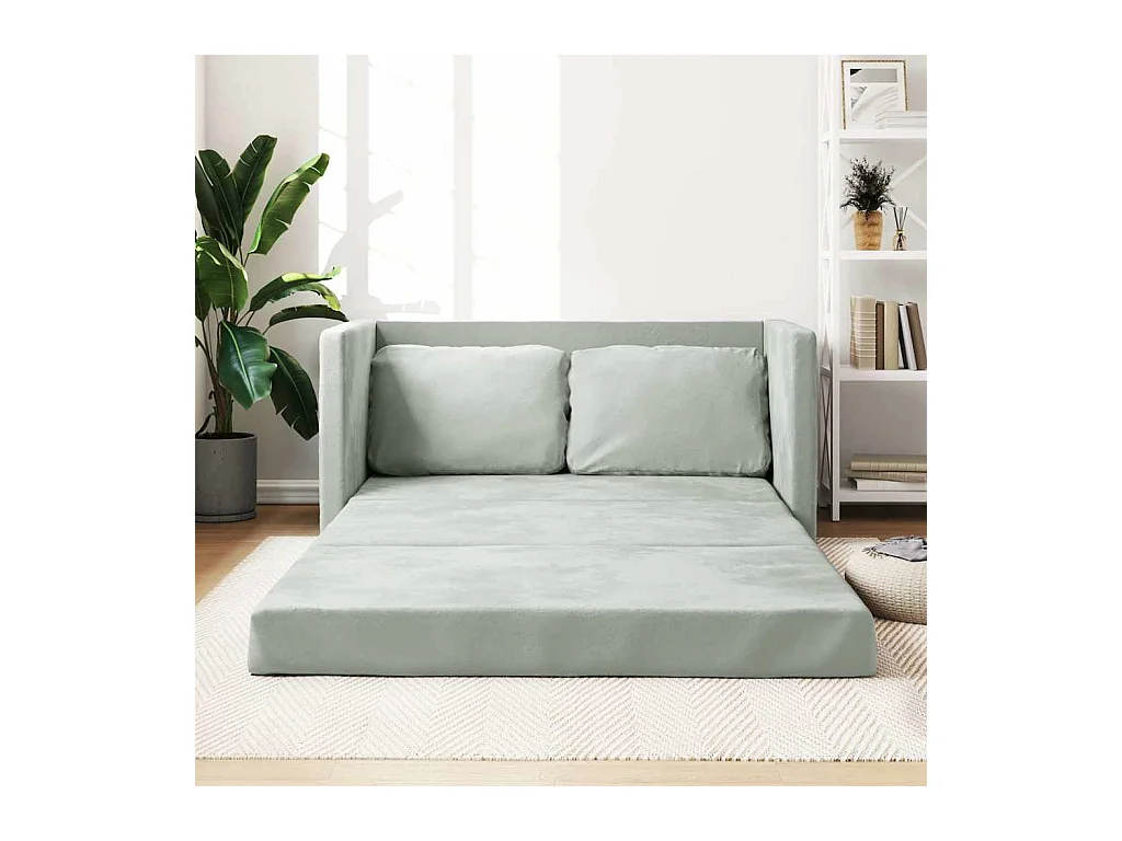 in 1 slaapbank lichtgrijs 122x204x55 cm fluweel