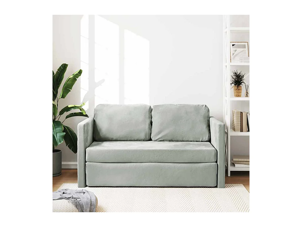 in 1 slaapbank lichtgrijs 122x204x55 cm fluweel