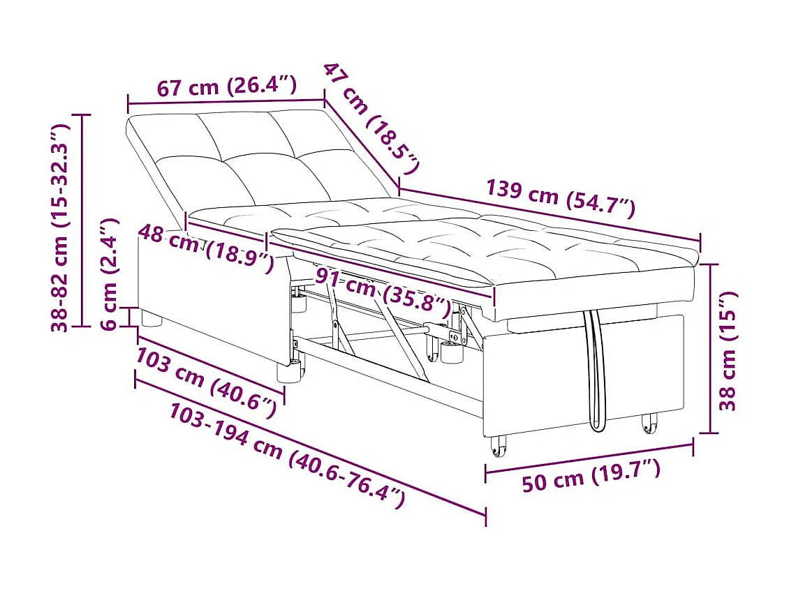 Divano letto grigio 194 x 67 x 37 cm tessuto