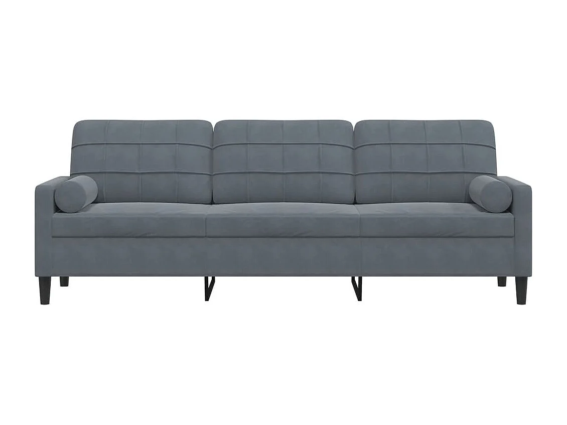Sofá de 3 plazas con cojines gris oscuro de terciopelo de 210 cm.