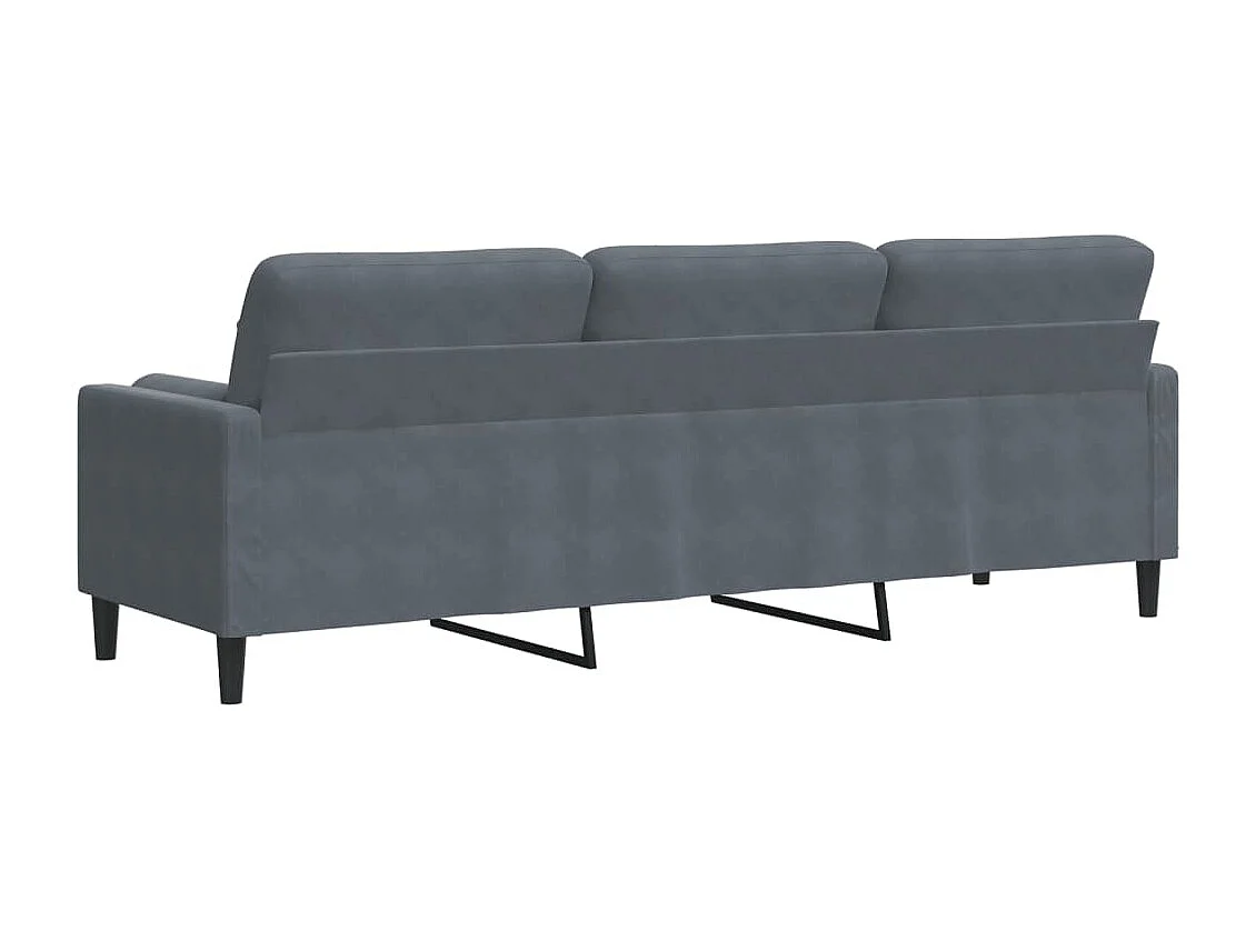 Sofá de 3 plazas con cojines gris oscuro de terciopelo de 210 cm.
