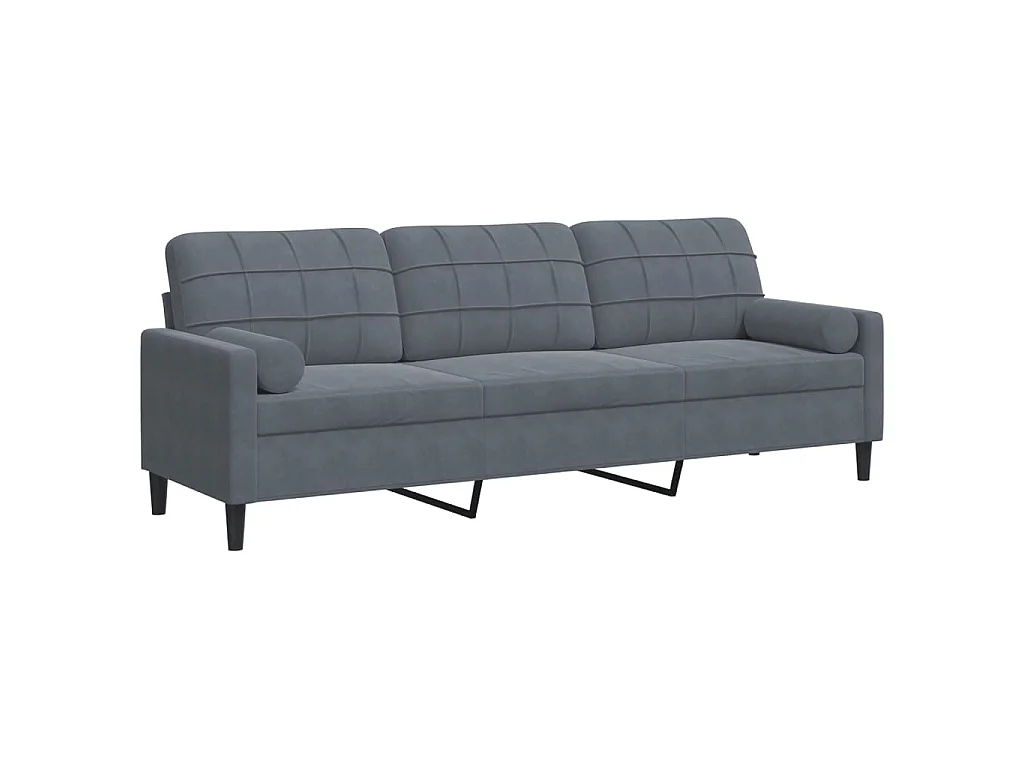 Divano 3 posti con cuscini grigio scuro 210 cm in velluto