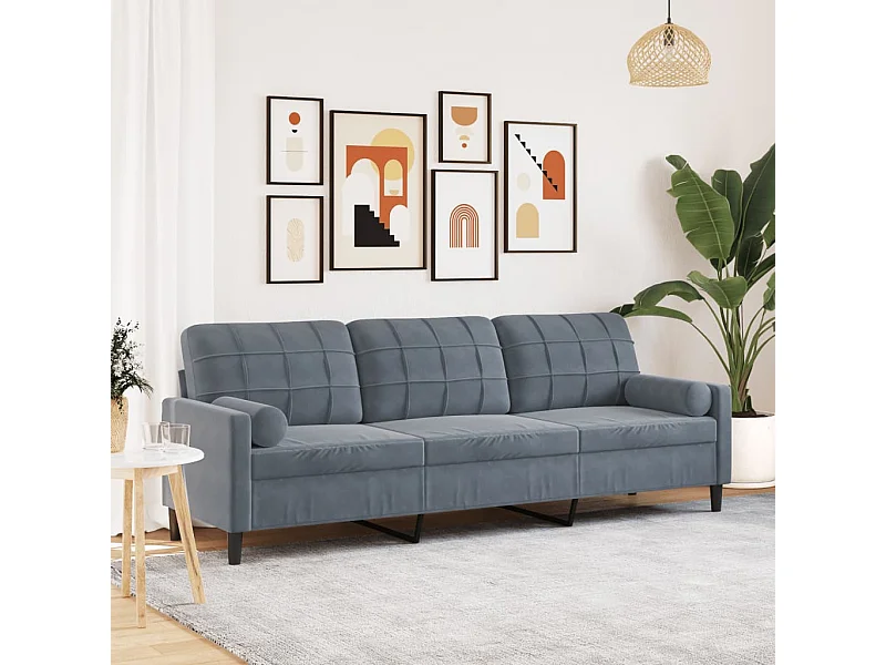 3-Sitzer-Sofa mit dunkelgrauen Kissen 210 cm Samt