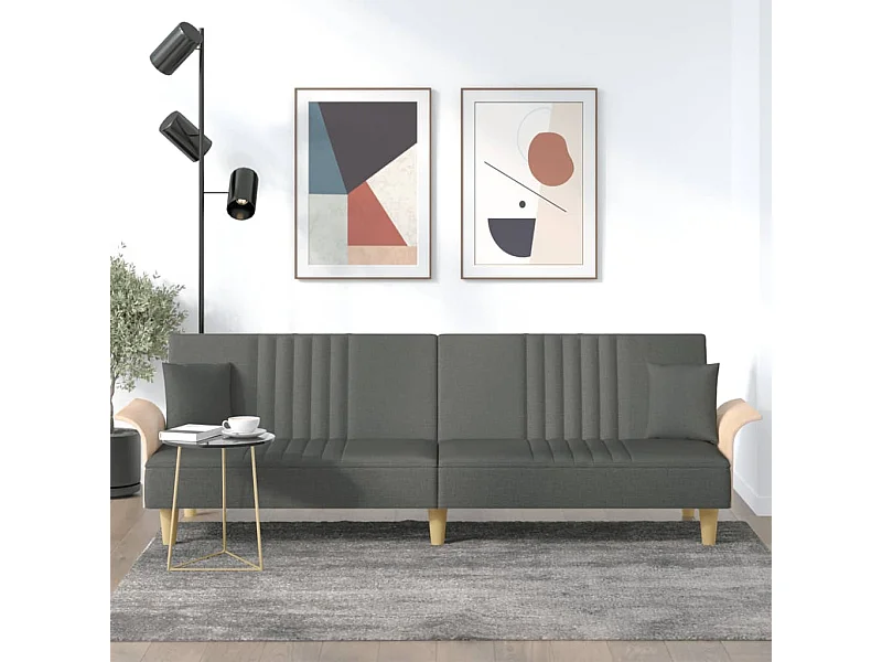 Divano letto in tessuto grigio scuro con braccioli