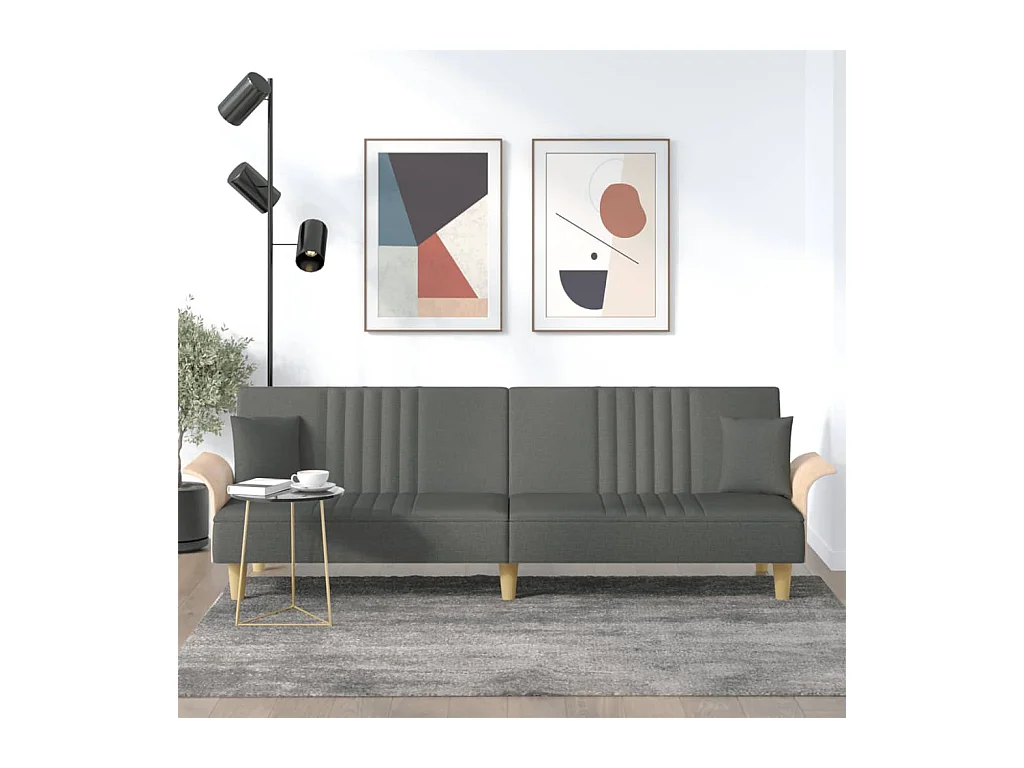 Divano letto in tessuto grigio scuro con braccioli