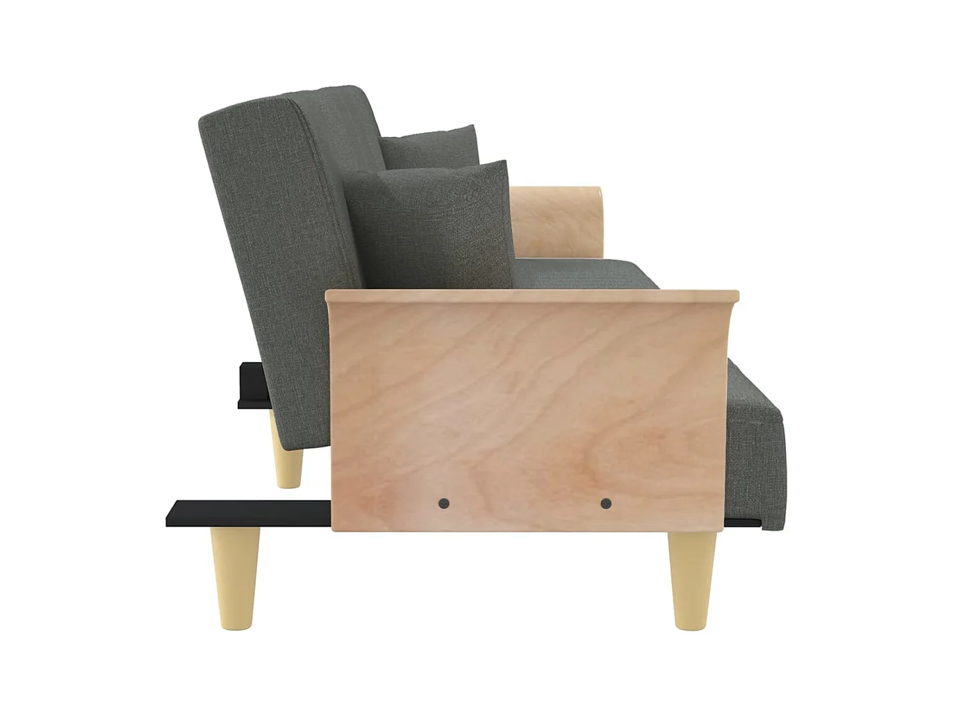 Divano letto in tessuto grigio scuro con braccioli