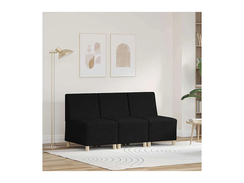 Divano componibile senza braccioli 3 pezzi nero