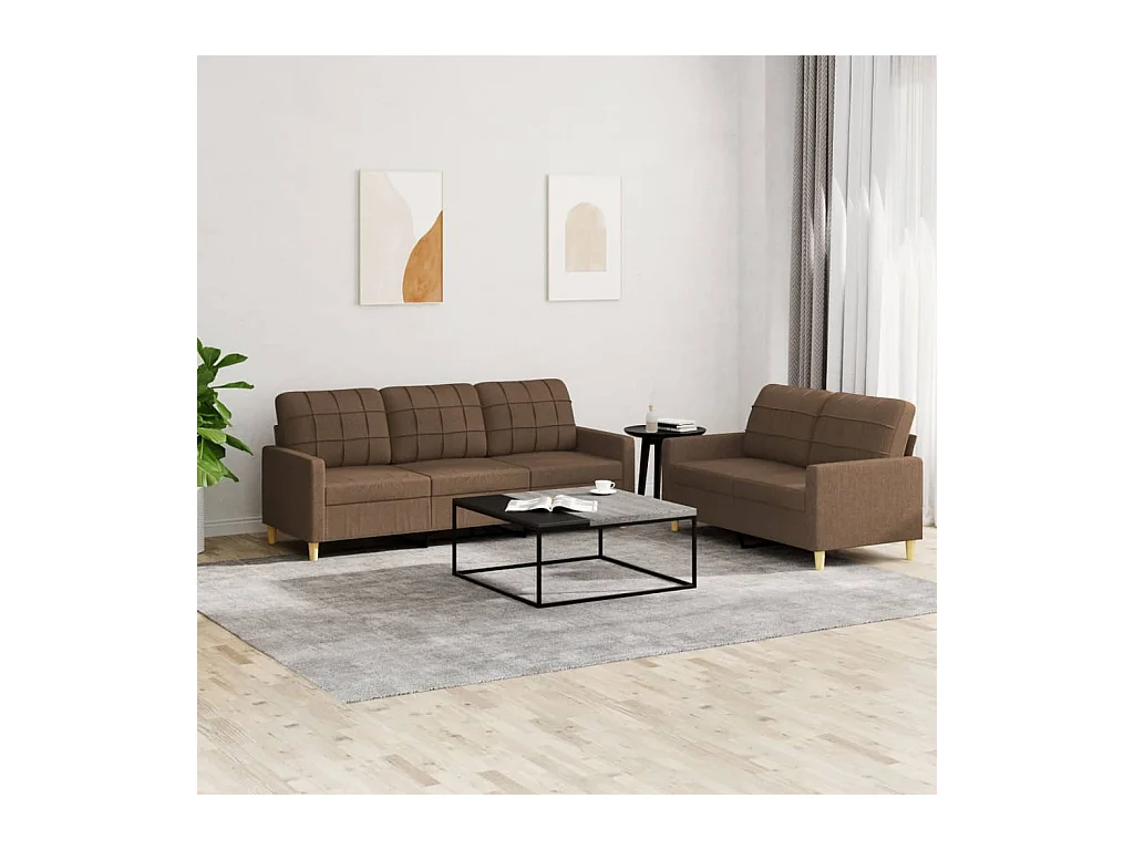2-teiliges Sofaset mit Kissen, brauner Stoff