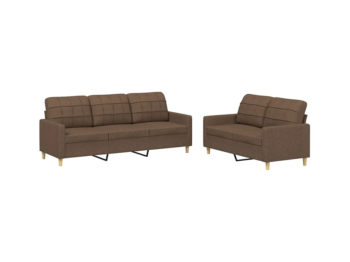 2-teiliges Sofaset mit Kissen, brauner Stoff