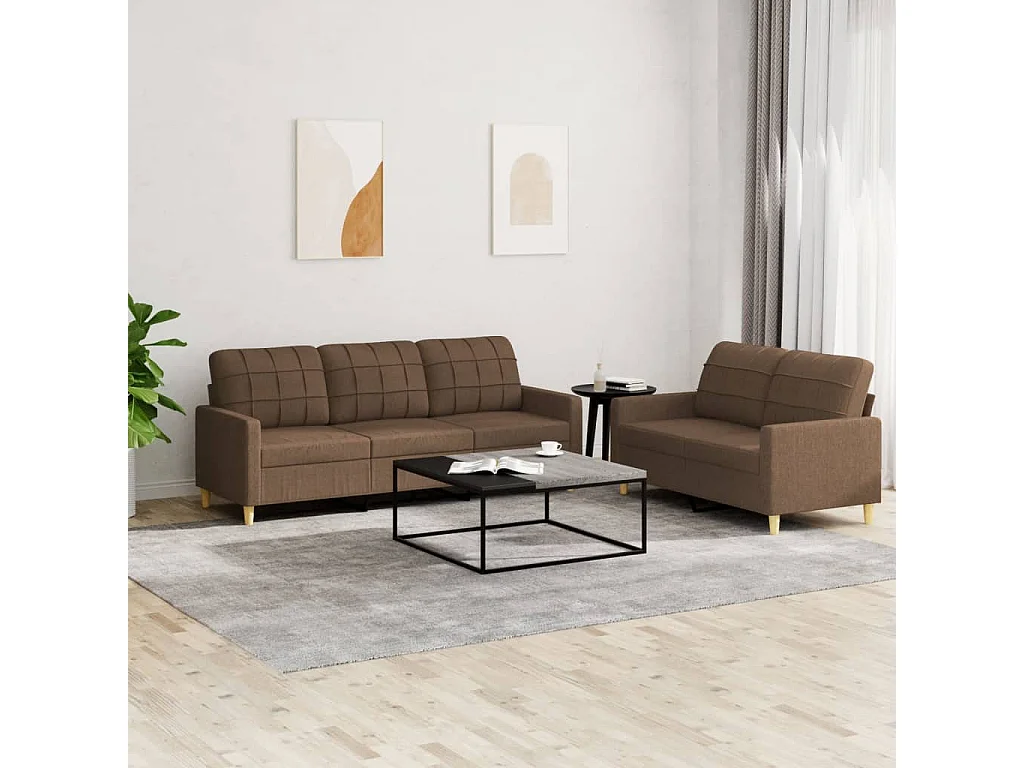 Set di divani 2 pezzi con cuscini in tessuto marrone