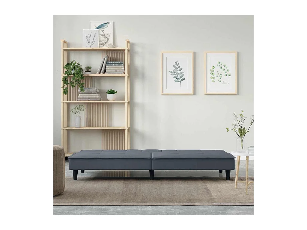 Donkergrijze fluwelen slaapbank met bekerhouders