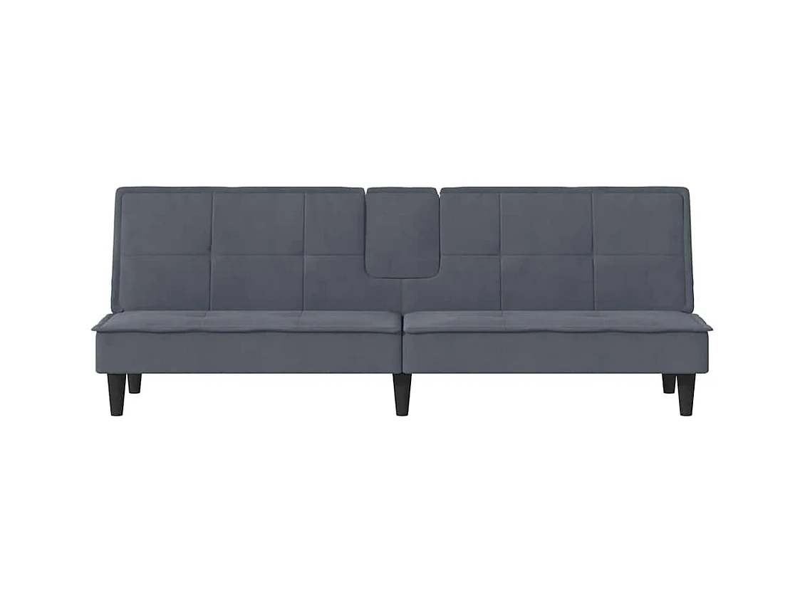 Donkergrijze fluwelen slaapbank met bekerhouders
