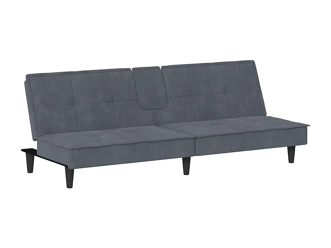 Sofá cama de terciopelo gris oscuro con portavasos