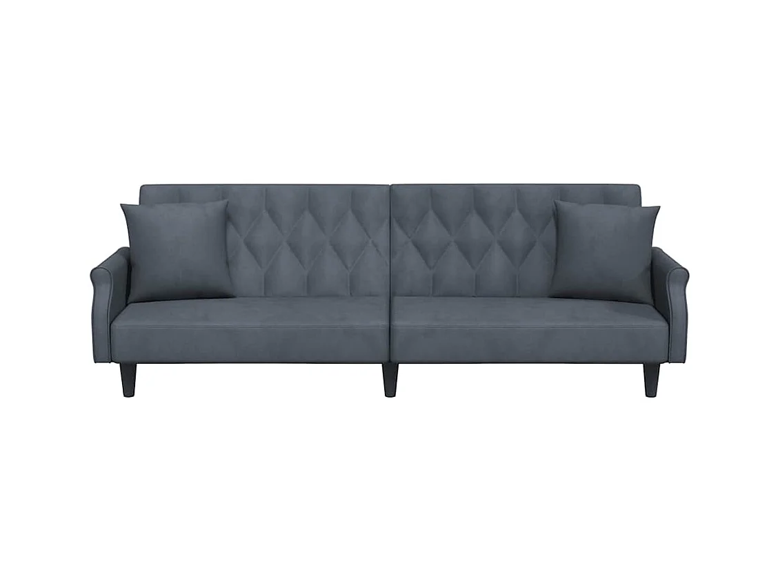 Sofá cama de terciopelo gris oscuro con reposabrazos