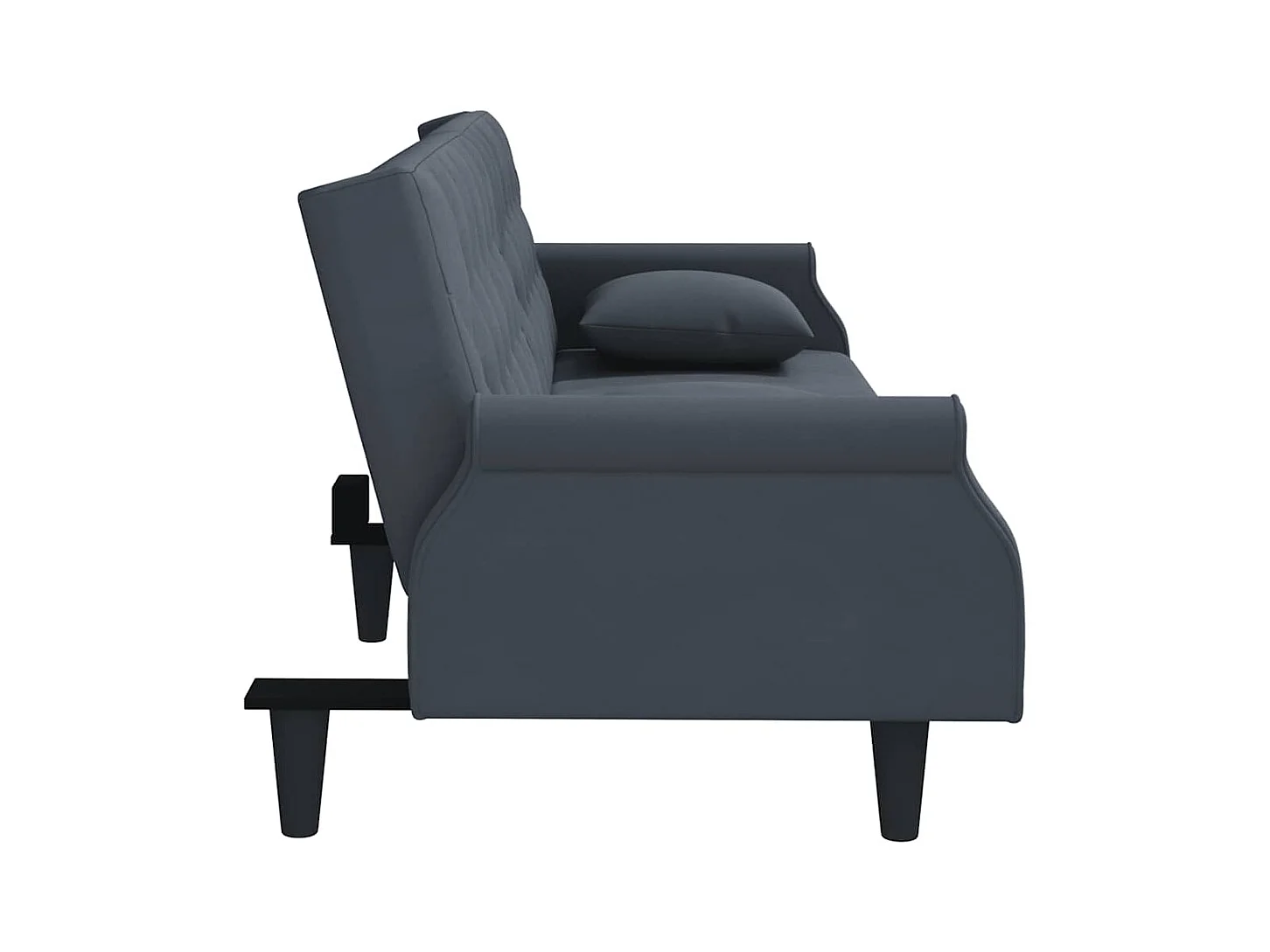 Sofá cama de terciopelo gris oscuro con reposabrazos