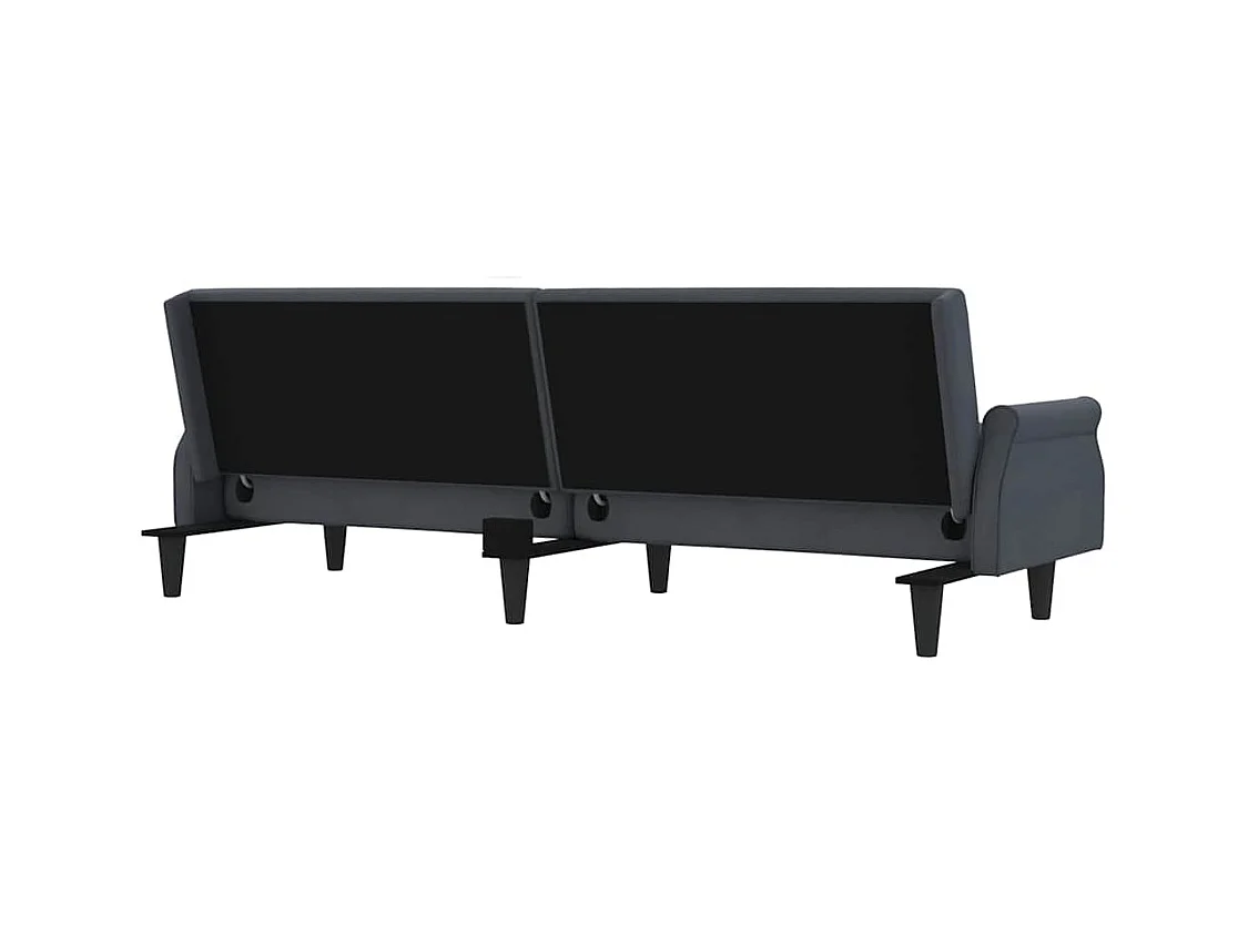 Sofá cama de terciopelo gris oscuro con reposabrazos