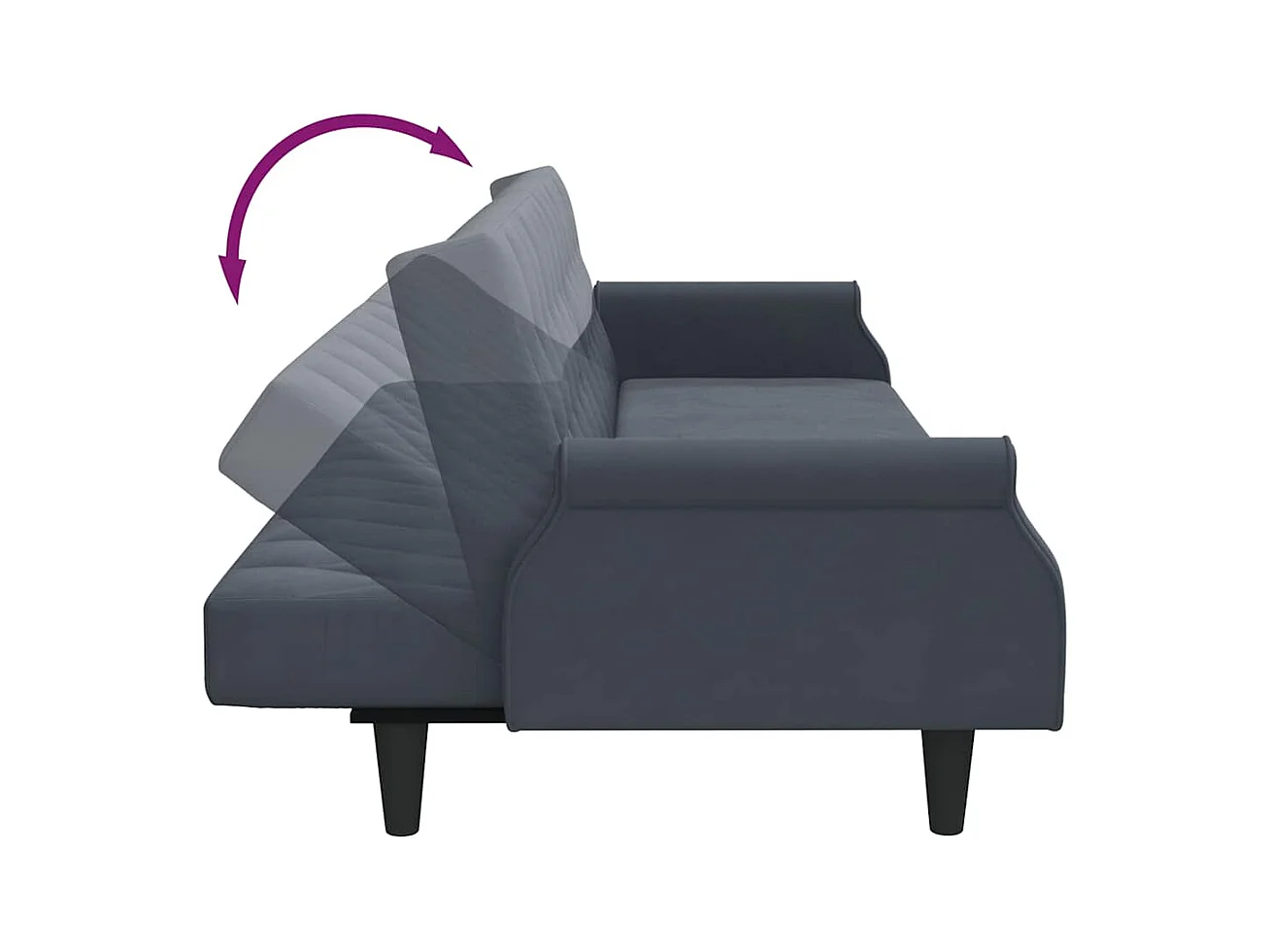Sofá cama de terciopelo gris oscuro con reposabrazos