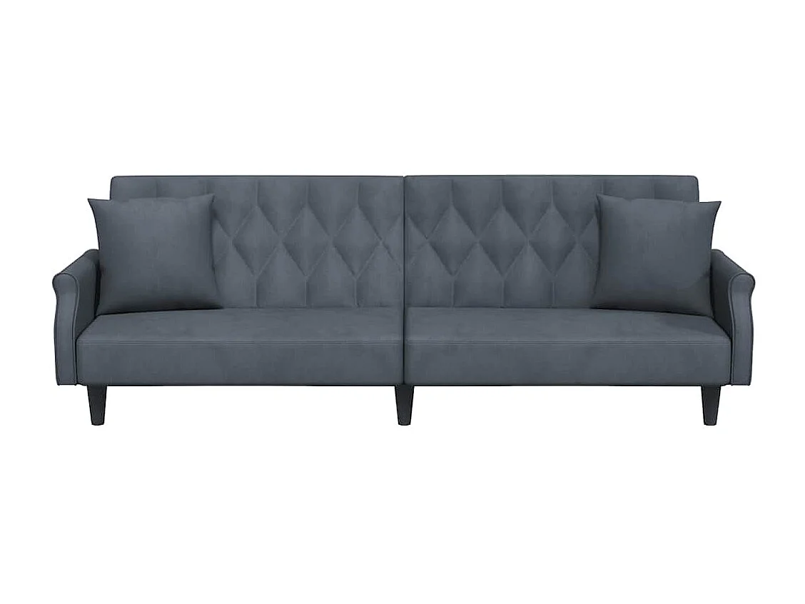 Sofá cama de terciopelo gris oscuro con reposabrazos