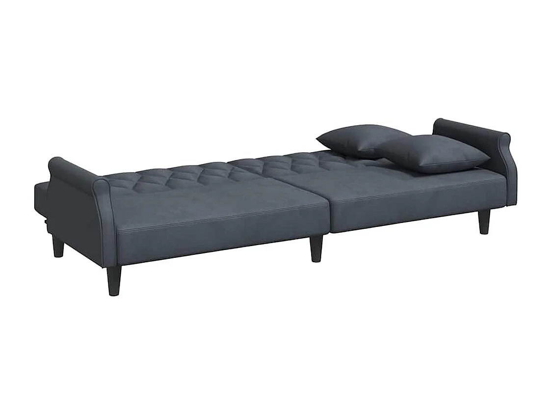 Sofá cama de terciopelo gris oscuro con reposabrazos