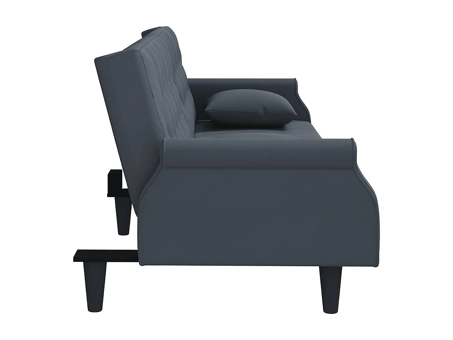 Sofá cama de terciopelo gris oscuro con reposabrazos