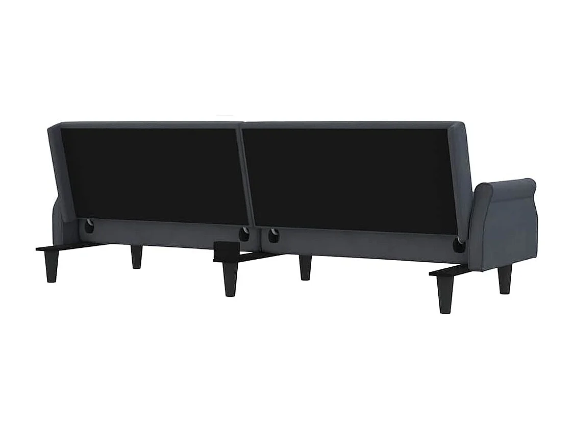 Sofá cama de terciopelo gris oscuro con reposabrazos