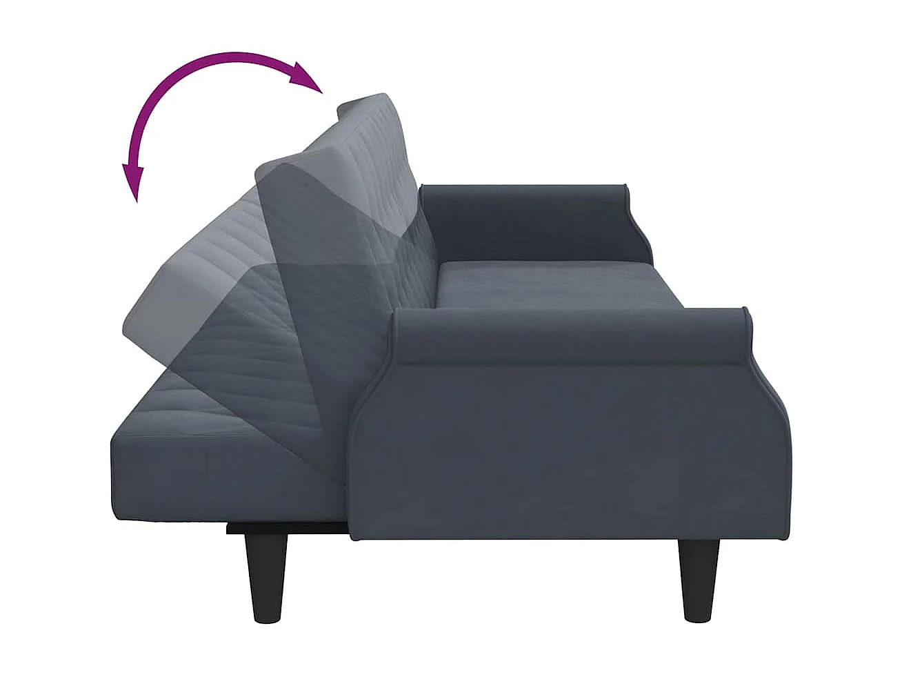 Sofá cama de terciopelo gris oscuro con reposabrazos