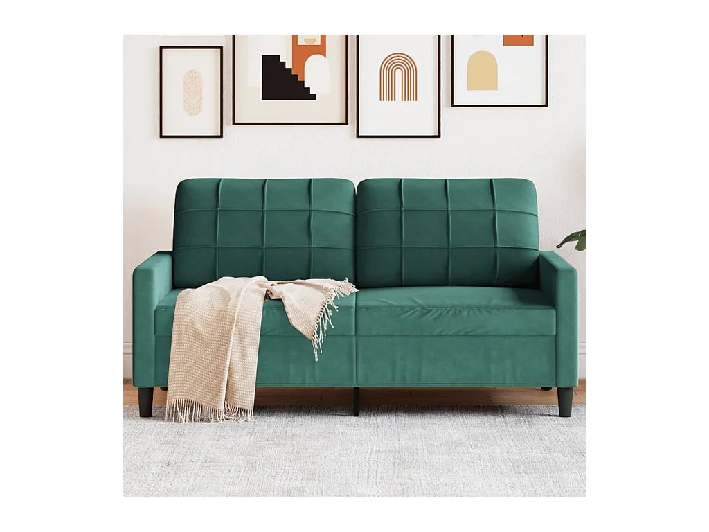 Sofá de 2 plazas verde oscuro de 140 cm en terciopelo