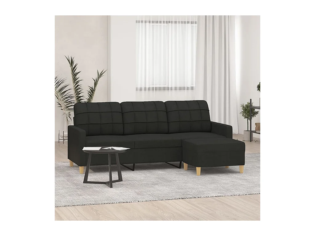 Divano 3 posti con poggiapiedi Nero 180 cm Tessuto