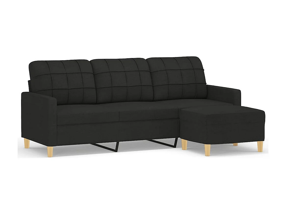 3-zitsbank met voetenbank Zwart 180 cm Stof