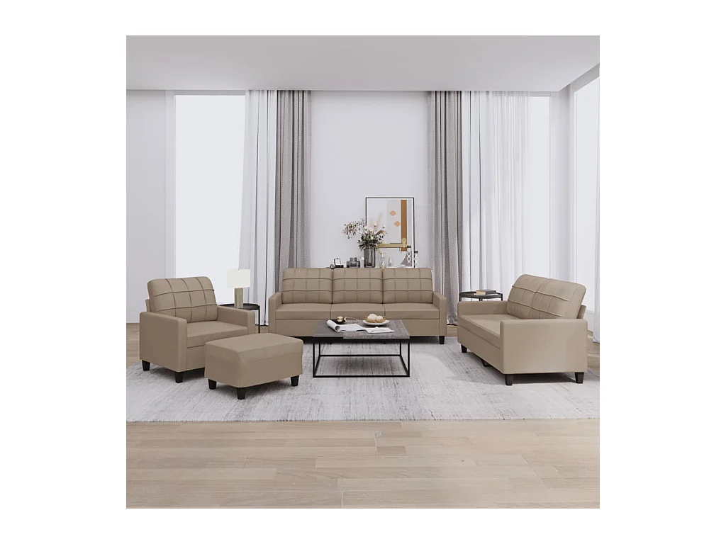 4-teiliges Sofaset mit Kissen in Cappuccino-Kunstleder