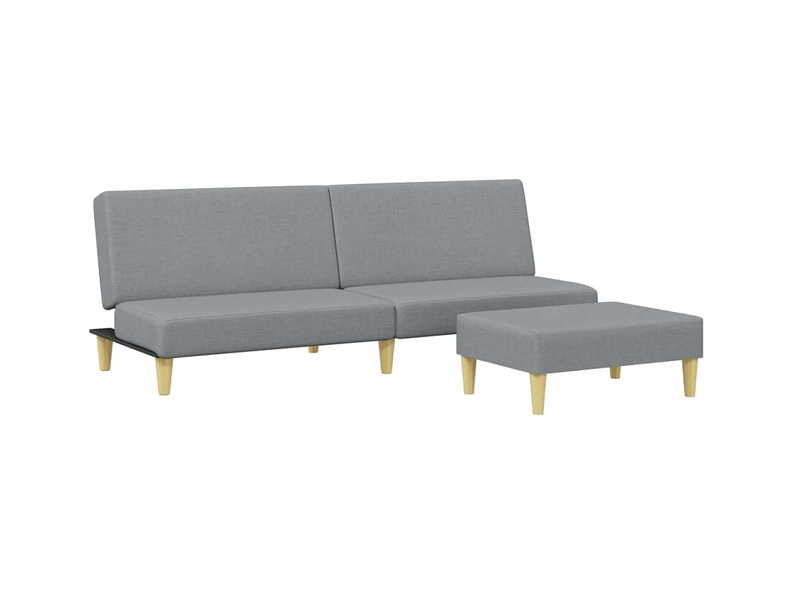2-zits slaapbank met voetenbank in lichtgrijze stof