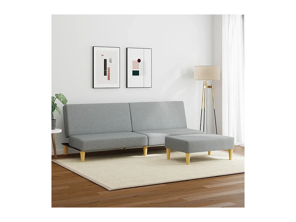 2-zits slaapbank met voetenbank in lichtgrijze stof
