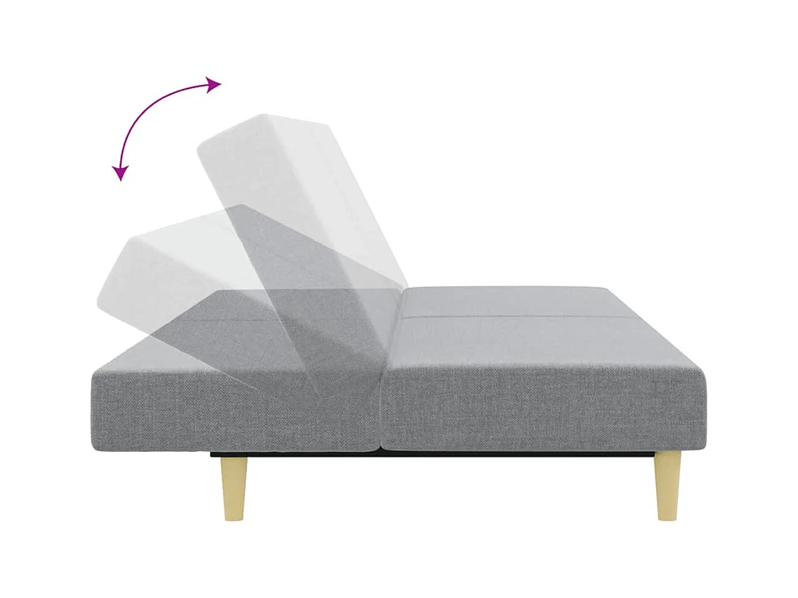 2-zits slaapbank met voetenbank in lichtgrijze stof