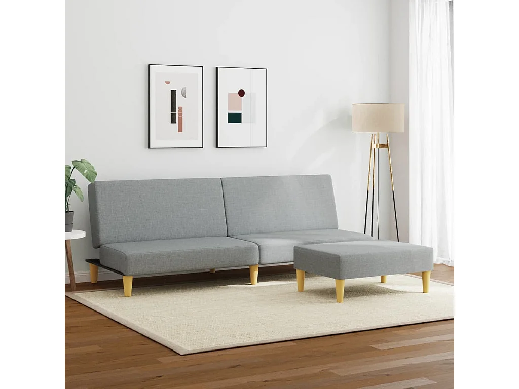 Sofá cama de 2 plazas con reposapiés en tejido gris claro
