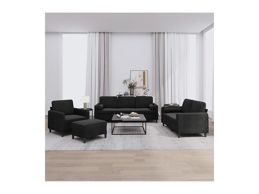 Conjunto de sofá de 4 piezas con cojines de terciopelo negro