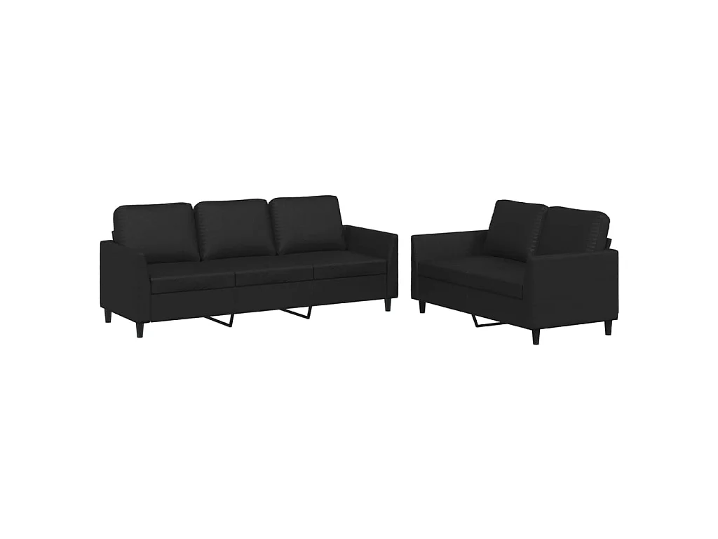2-teiliges Sofaset mit Kissen, schwarzes Kunstleder