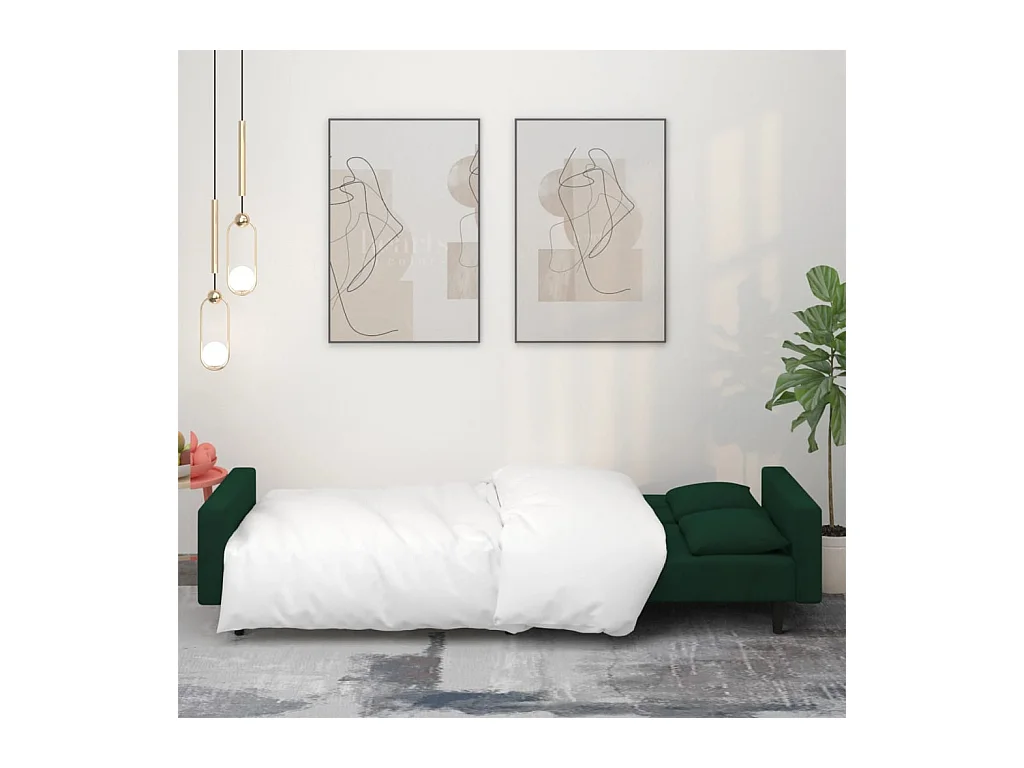 2-zits slaapbank met twee kussens, donkergroen fluweel